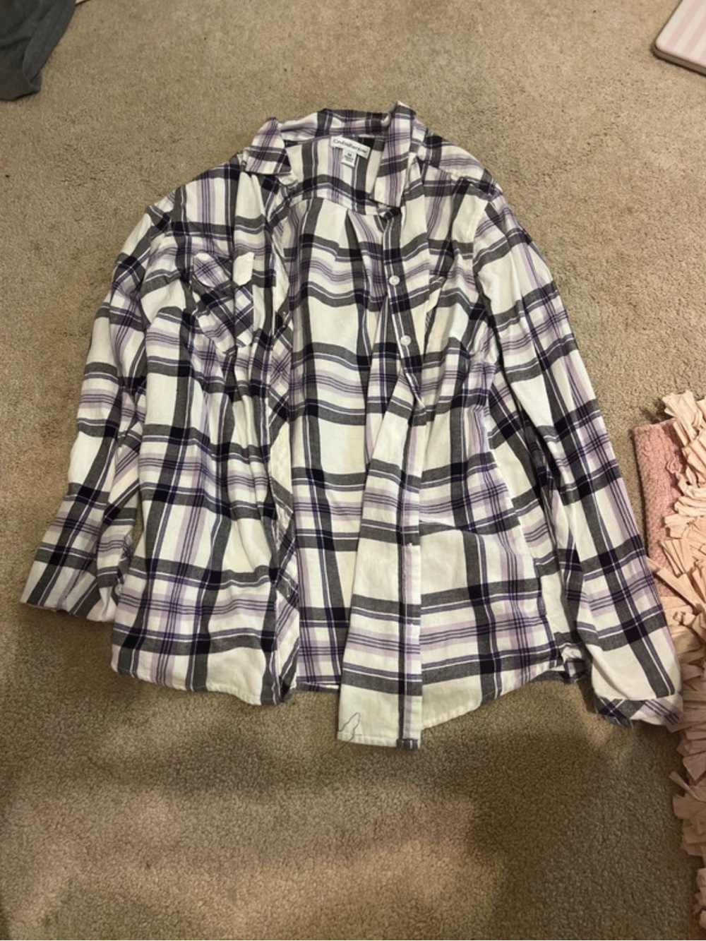 croft & barrow White Plaid Shirt Jacket with Purple Stripes